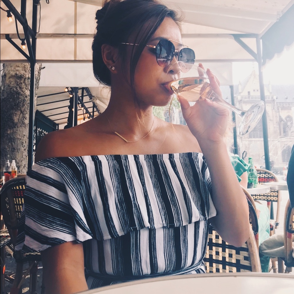 Off shoulder striped romper
